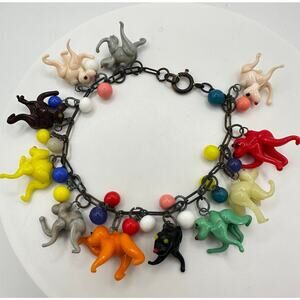 Czechoslovakia antique hand blown multicolor art glass animals charms bracelet